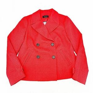 Talbots Woven Red Embroidered Structured Jacket 2-Button Size 4